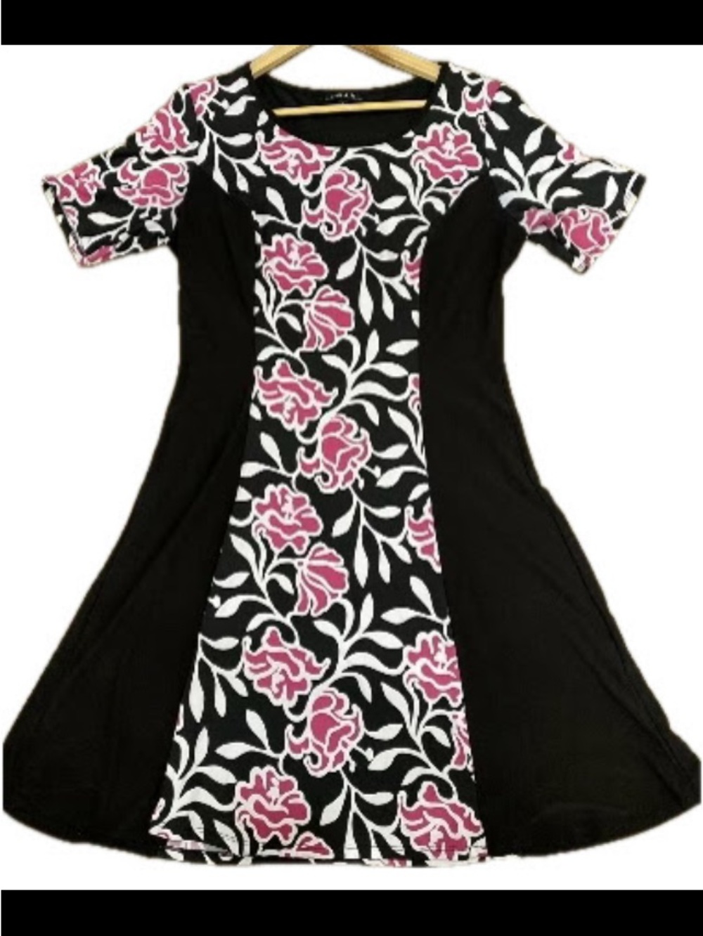 Sami & Jo Black Dress with Pink and White Floral Panels
